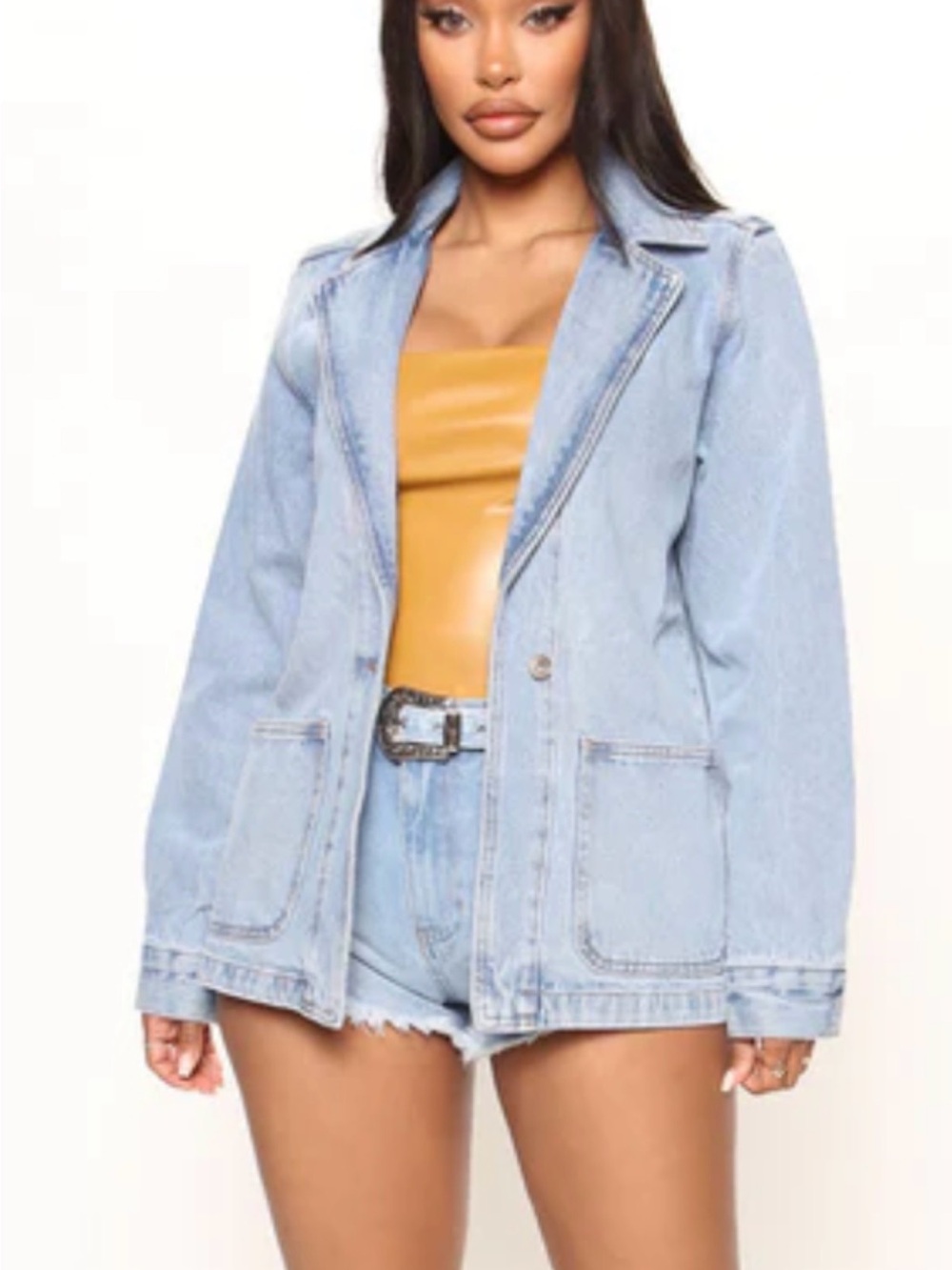 Fashion Nova Light Wash Denim Blazer Jacket - Light Blue